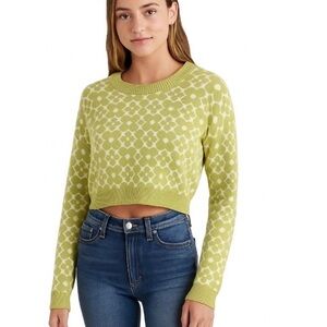 Hollister Green Floral Easy Crew Knit Sweater